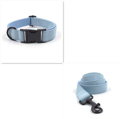 Light Blue Short Velvet Black Buckle Pet Collar Leash Bow
