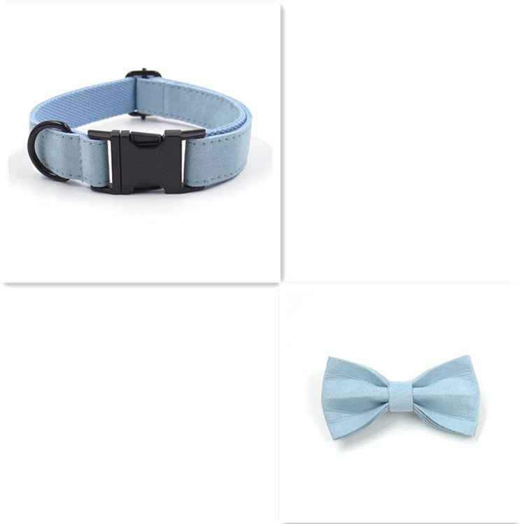 Light Blue Short Velvet Black Buckle Pet Collar Leash Bow