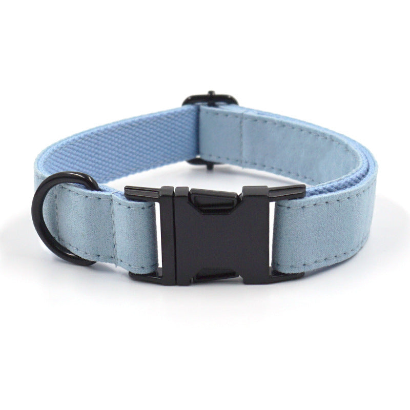 Light Blue Short Velvet Black Buckle Pet Collar Leash Bow